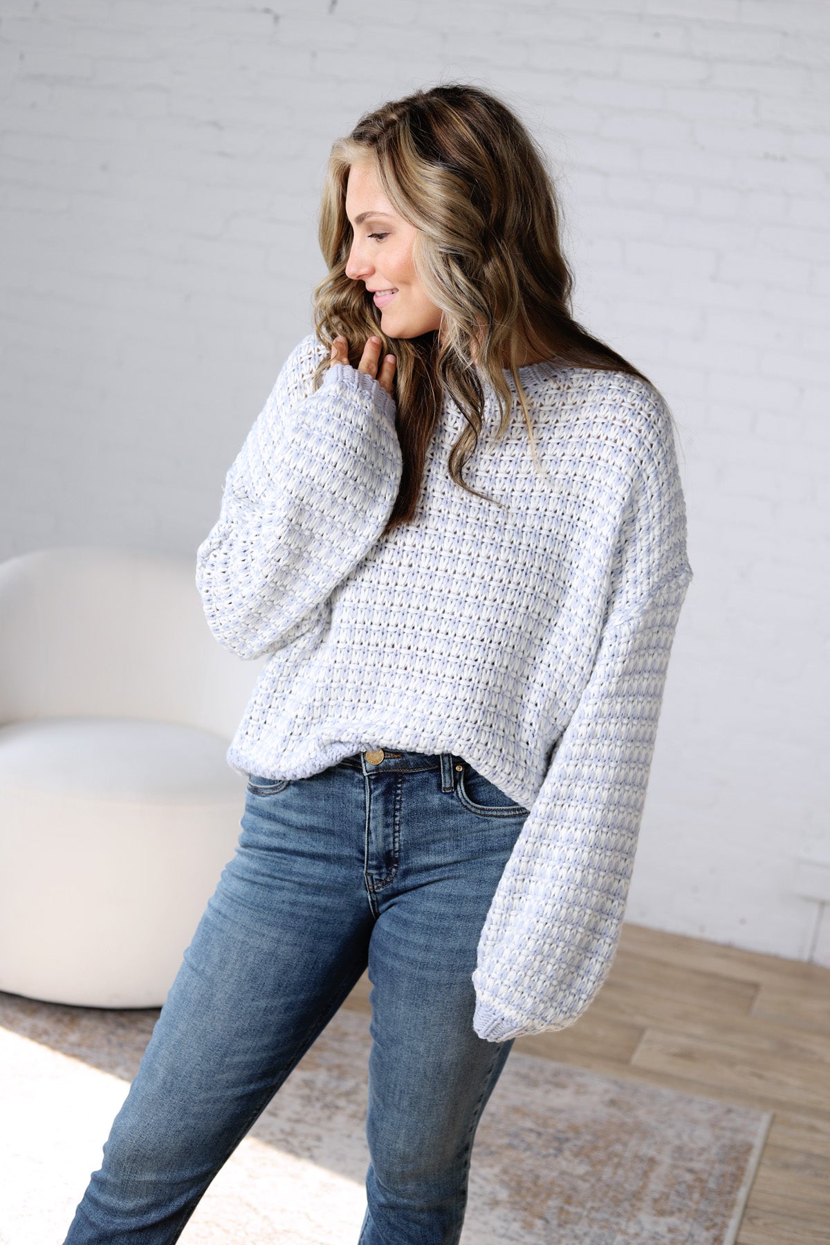 Callen Textured Two Tone Sweater - Lt. Blue