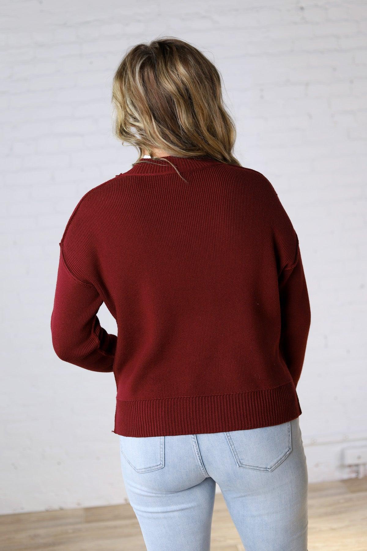 Cambrie Sweater with Raw Seam Details - Burgundy