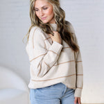 Catori Striped Pattern Drop Shoulder Sweater - Taupe