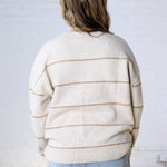 Catori Striped Pattern Drop Shoulder Sweater - Taupe