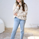 Catori Striped Pattern Drop Shoulder Sweater - Taupe