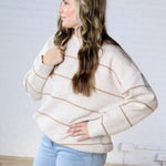 Catori Striped Pattern Drop Shoulder Sweater - Taupe