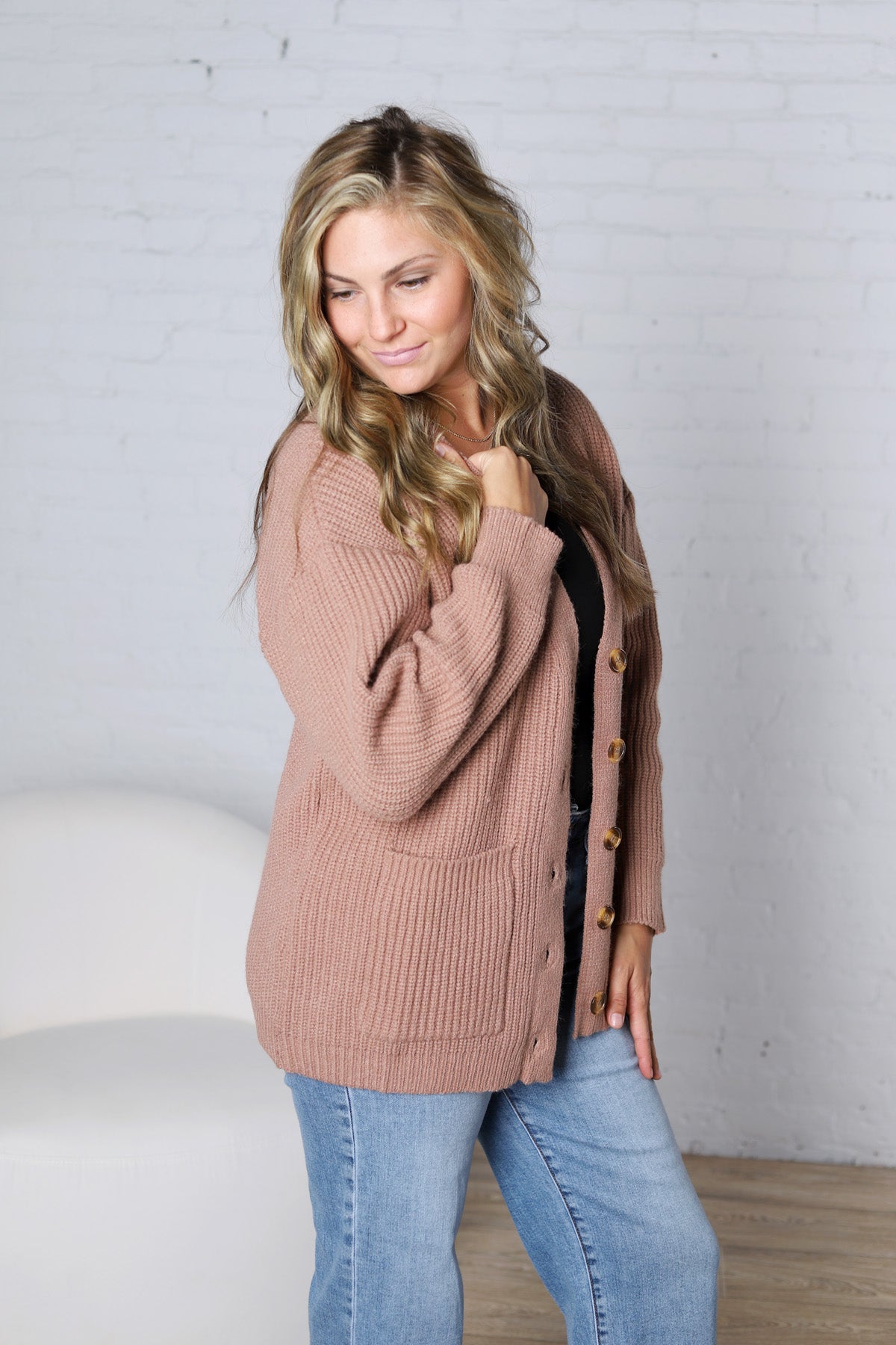 Celine Button Down Ribbed Knit Cardigan