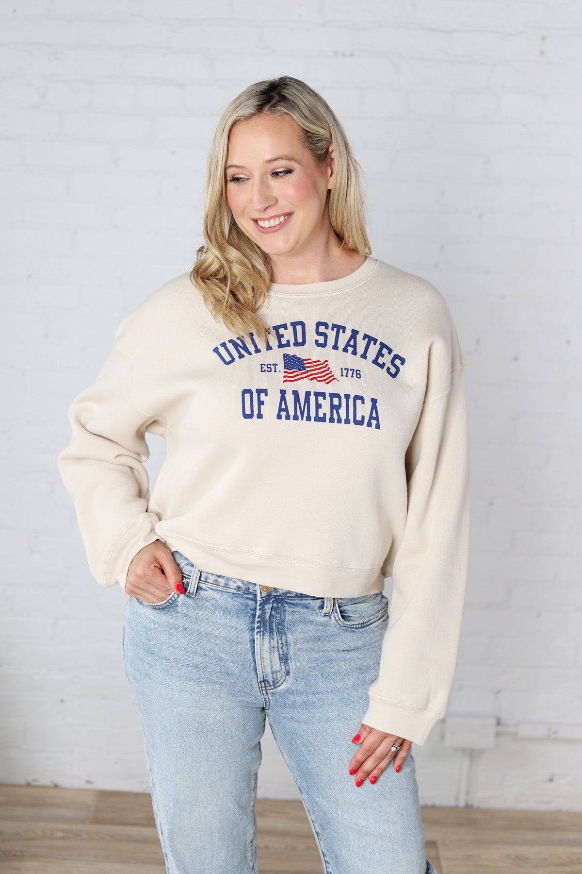 Classic United States of America Graphic Sweatshirt - Heather Dust