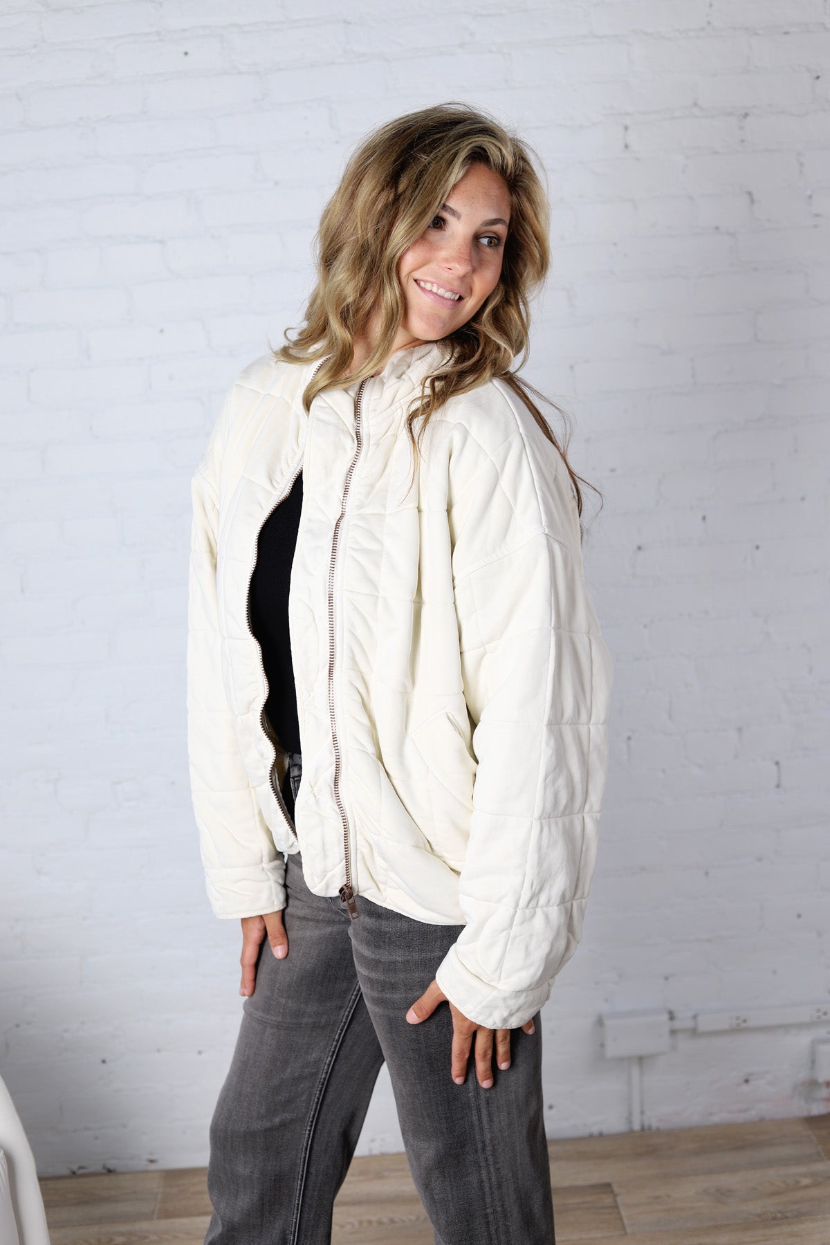 Colette Quilted Mineral Washed Jacket - Cream