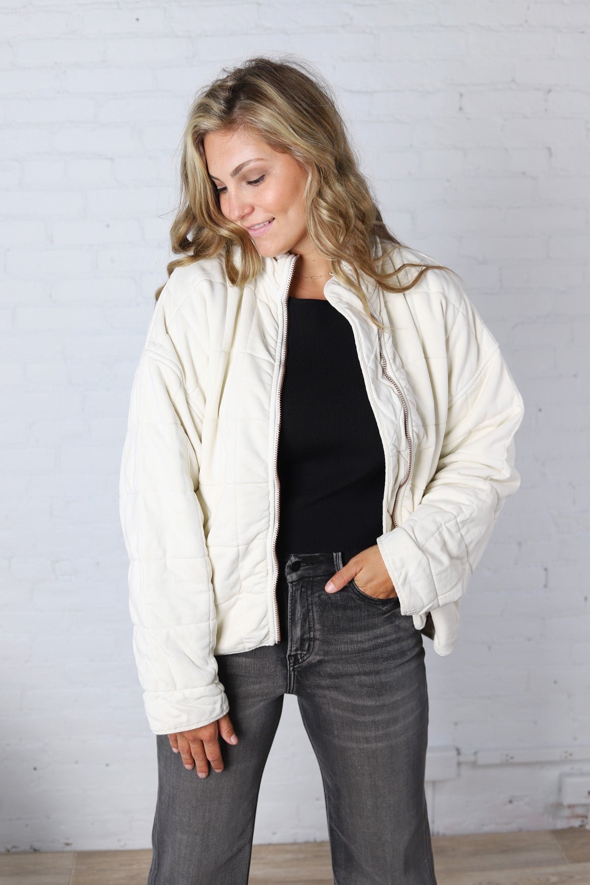 Colette Quilted Mineral Washed Jacket - Cream