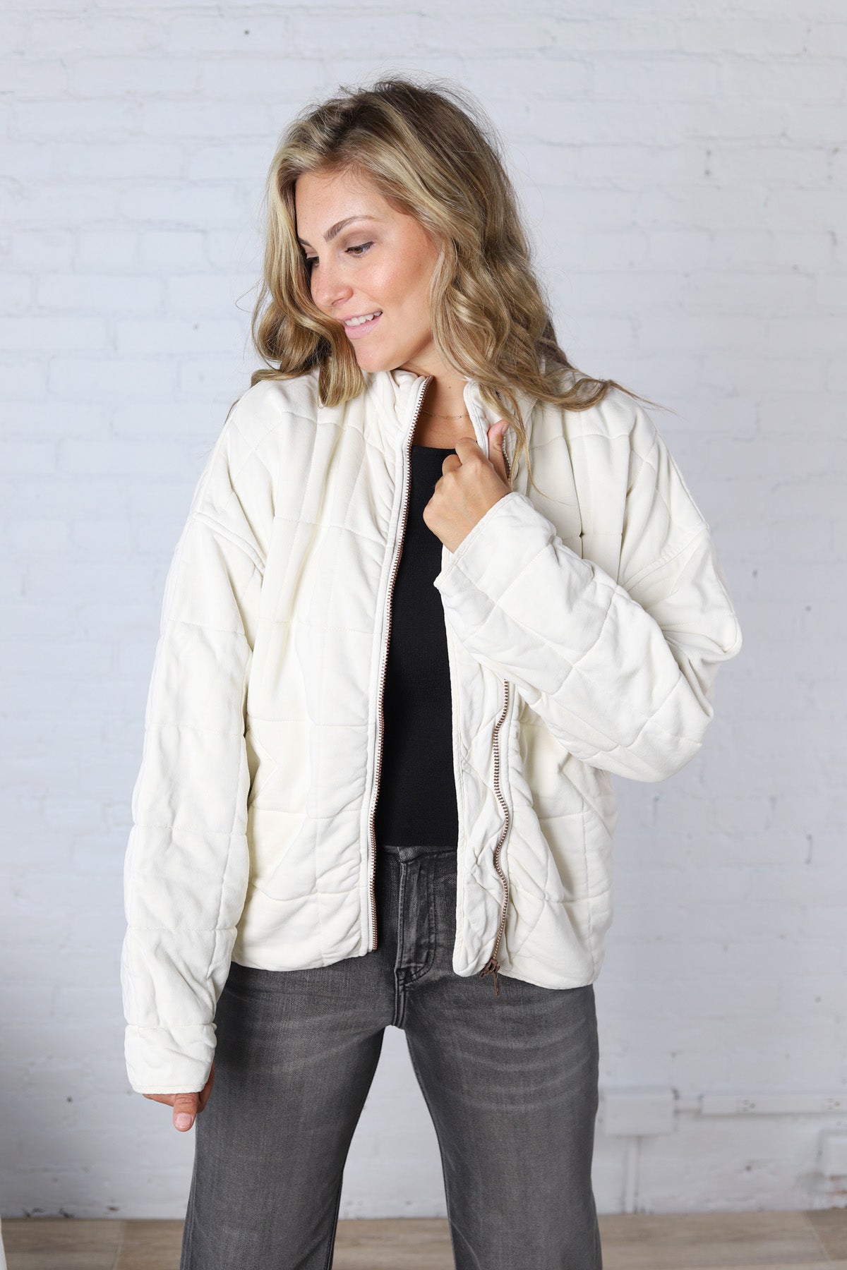 Colette Quilted Mineral Washed Jacket - Cream