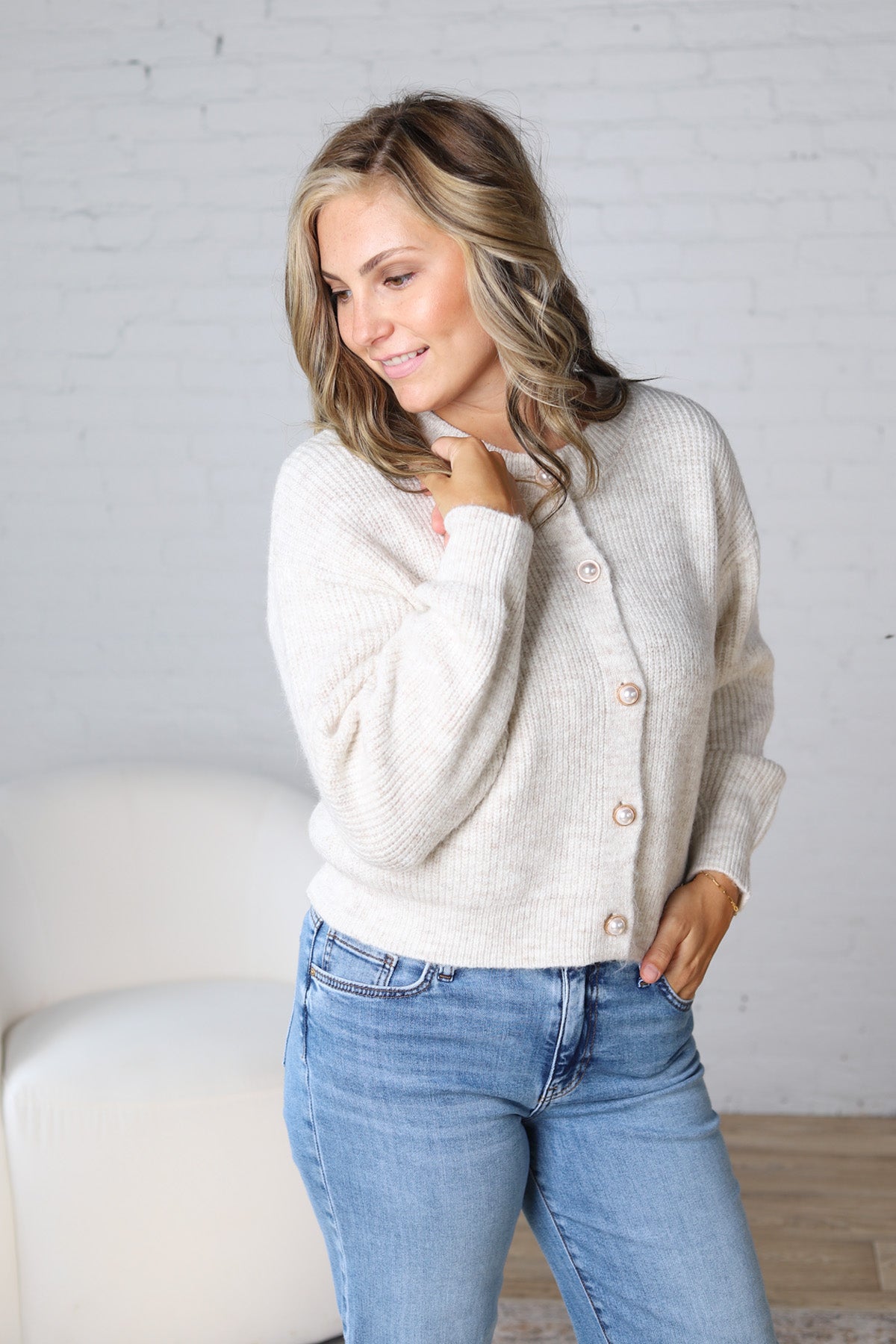 Cordelia Luxe-Ribbed Cardigan - Oatmeal