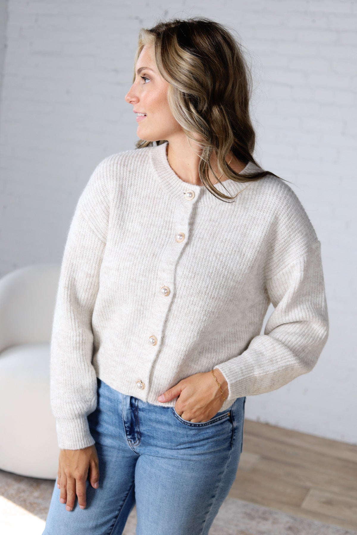 Cordelia Luxe-Ribbed Cardigan - Oatmeal