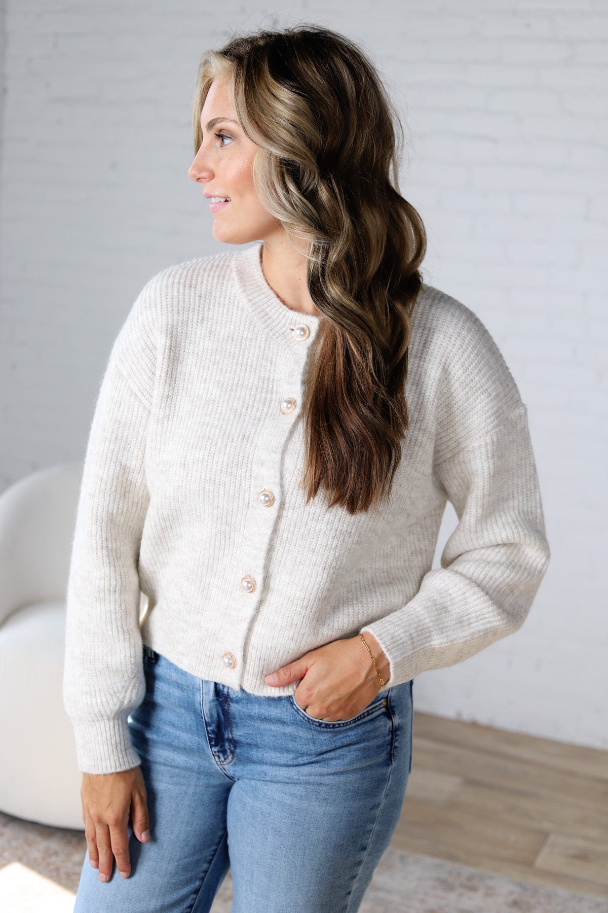 Cordelia Luxe-Ribbed Cardigan - Oatmeal