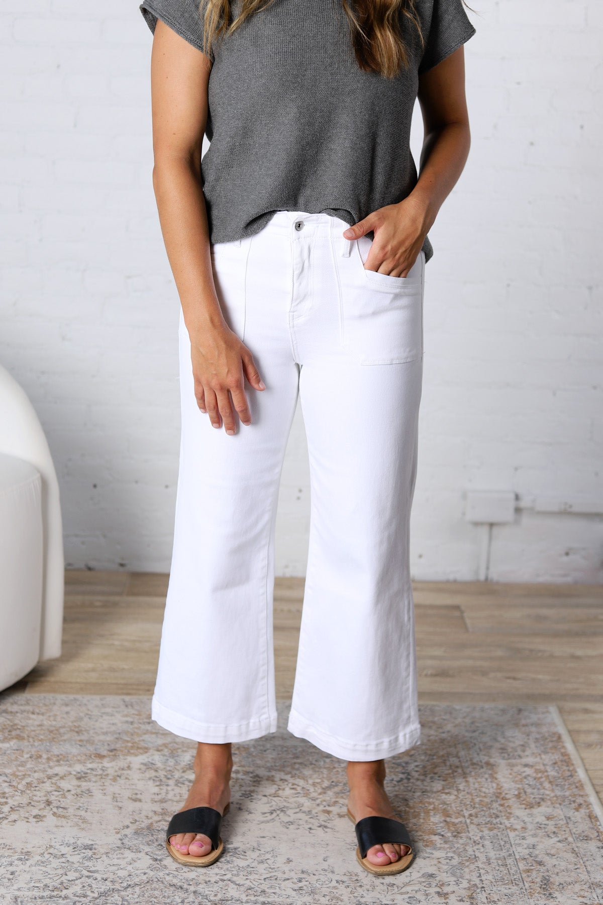 Cosette Super High Wide Cropped Utility Denim - Snow Milk