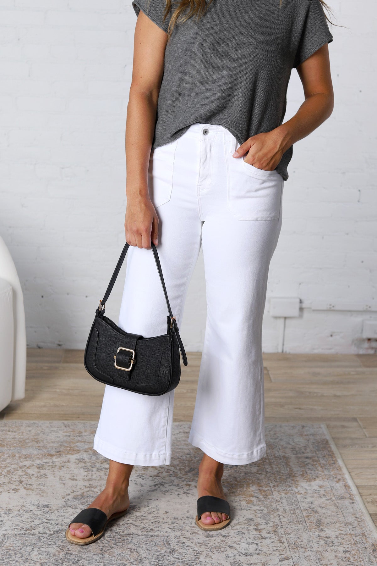 Cosette Super High Wide Cropped Utility Denim - Snow Milk