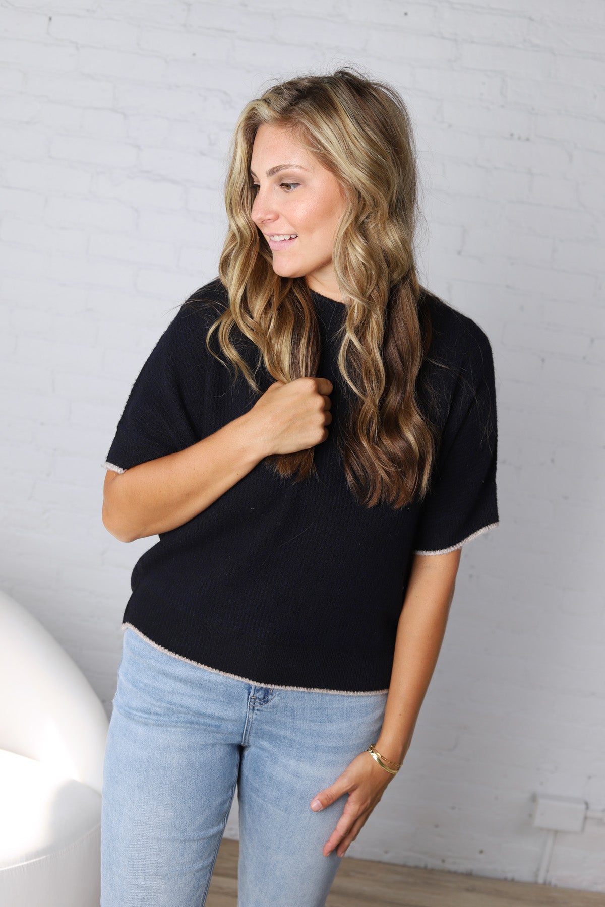 Darby Contrast Details Sweater - Midnight