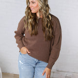 Daria Ribbed Knit Exposed-Seam Sweater - Brown