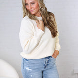 Daria Ribbed Knit Exposed-Seam Sweater - Cream