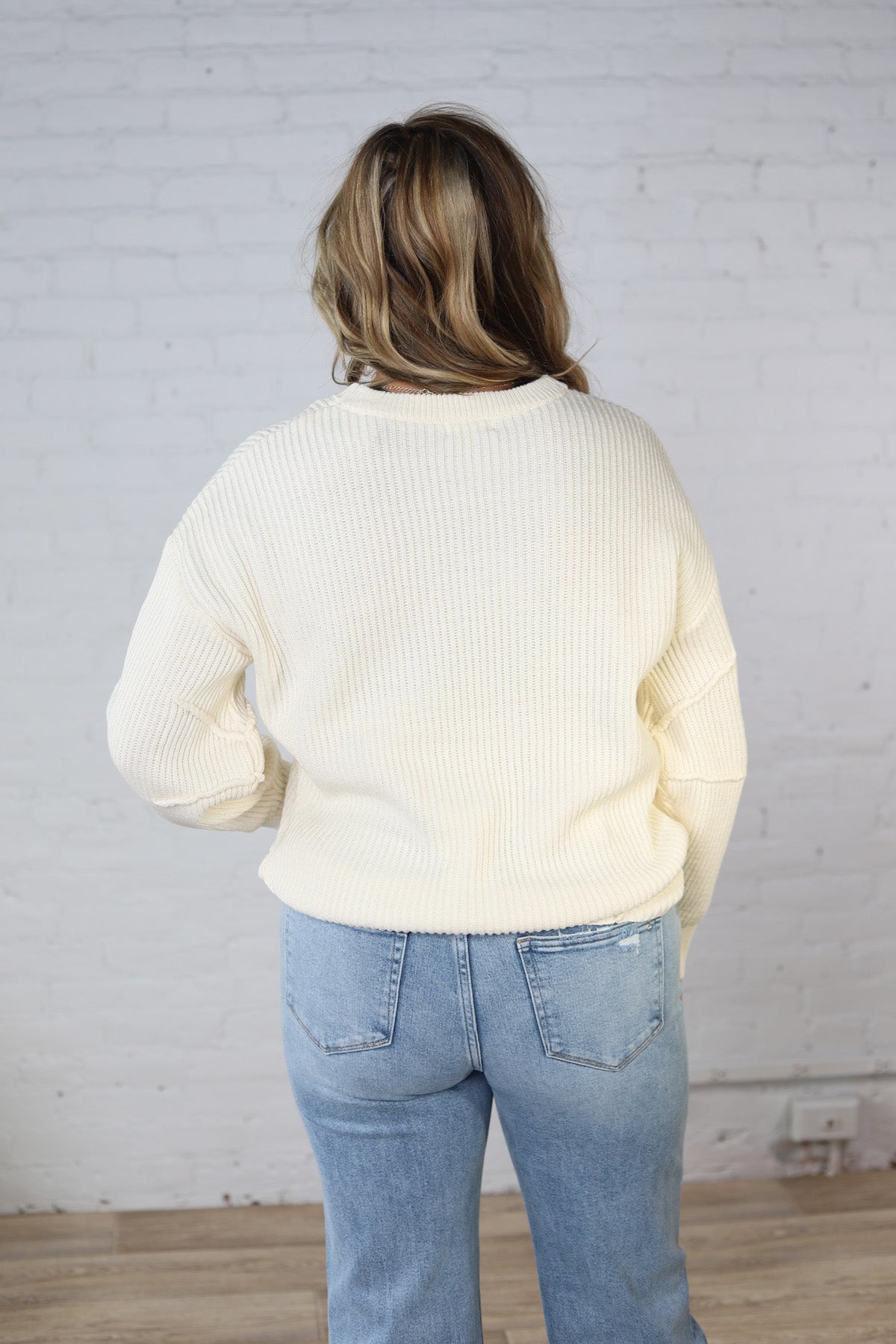 Daria Ribbed Knit Exposed-Seam Sweater - Cream