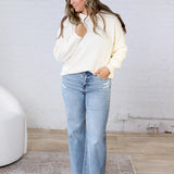 Daria Ribbed Knit Exposed-Seam Sweater - Cream