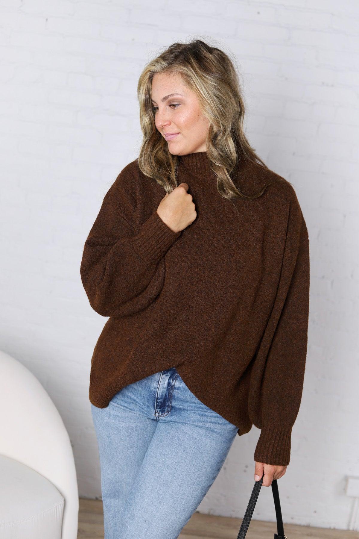 Dariel Mock Neck Sweater - Brown