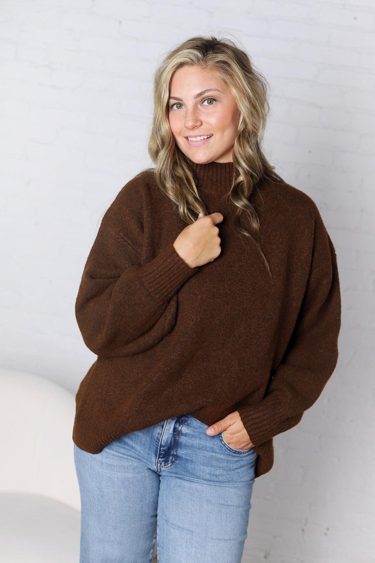 Dariel Mock Neck Sweater - Brown