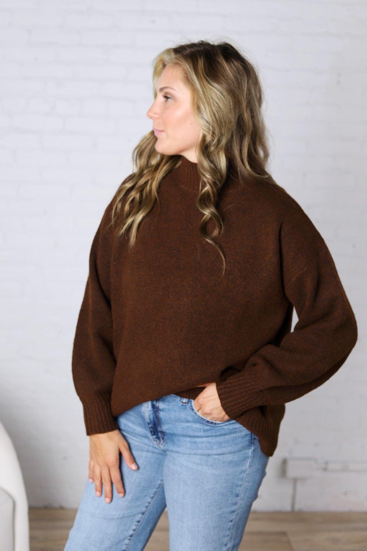 Dariel Mock Neck Sweater - Brown