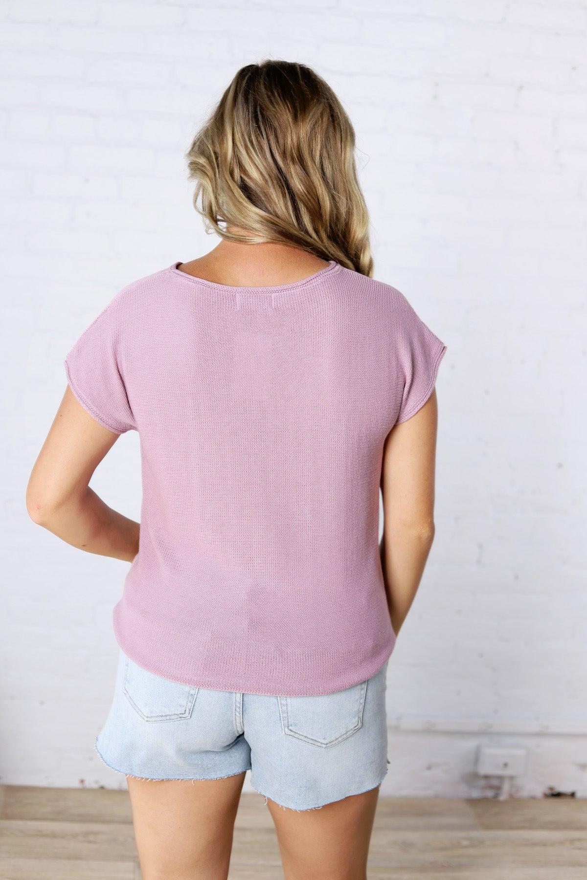 Delara Boxy Short Sleeve Sweater Top - Violet