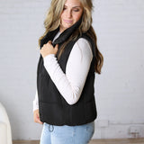 Elara Zip Up Puffer Vest - Black