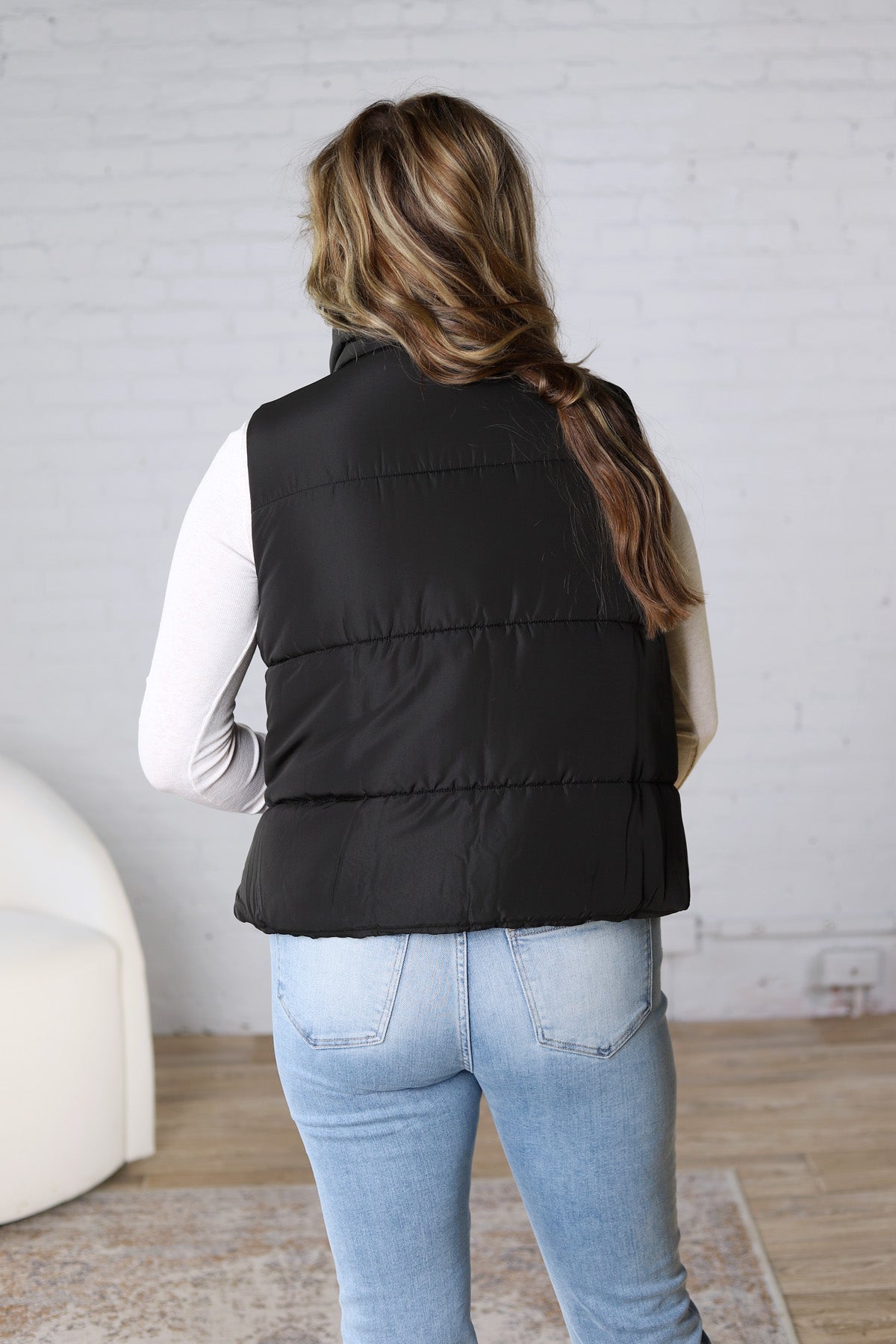 Elara Zip Up Puffer Vest - Black