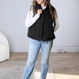 Elara Zip Up Puffer Vest - Black