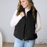 Elara Zip Up Puffer Vest - Black