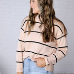 Elarae Stripe Crew Neck Sweater - Oatmeal/Black