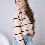Elarae Stripe Crew Neck Sweater - Oatmeal/Black