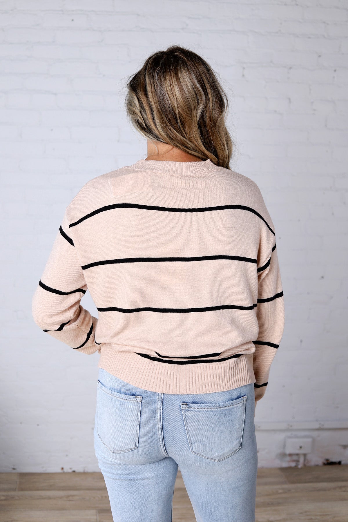 Elarae Stripe Crew Neck Sweater - Oatmeal/Black
