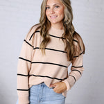 Elarae Stripe Crew Neck Sweater - Oatmeal/Black