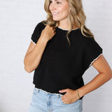 Elowen Textured Lightweight Dolman Sweater Top - Black/Ivory FINAL SALE