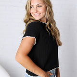 Elowen Textured Lightweight Dolman Sweater Top - Black/Ivory FINAL SALE