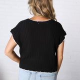 Elowen Textured Lightweight Dolman Sweater Top - Black/Ivory FINAL SALE