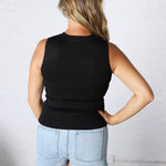 Elspeth Crew Neck Sleeveless Knit Tank - Black