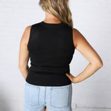 Elspeth Crew Neck Sleeveless Knit Tank - Black