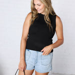 Elspeth Crew Neck Sleeveless Knit Tank - Black