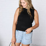 Elspeth Crew Neck Sleeveless Knit Tank - Black