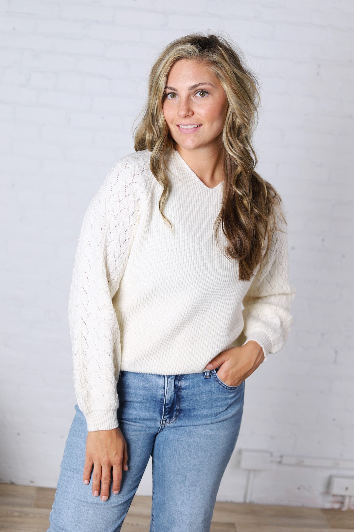 Elynor Ribbed Knit Sweater - Ivory
