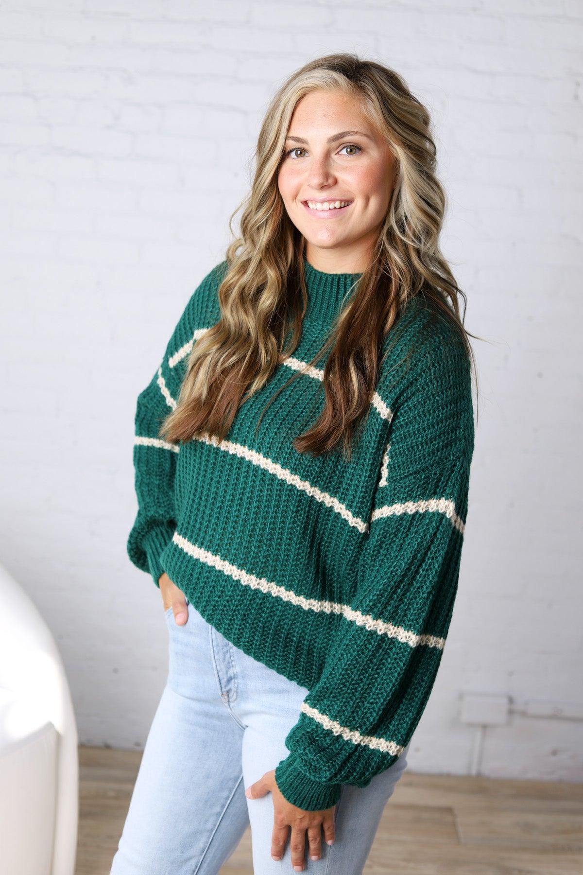 Ember Oversized Striped Sweater – Hunter Green