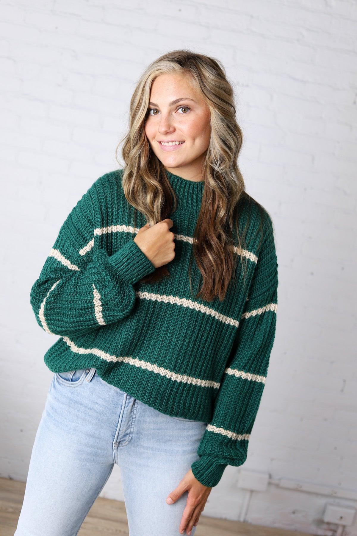 Ember Oversized Striped Sweater – Hunter Green