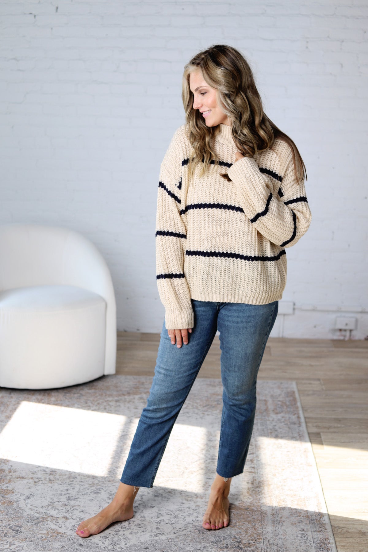 Ember Oversized Striped Sweater – Taupe