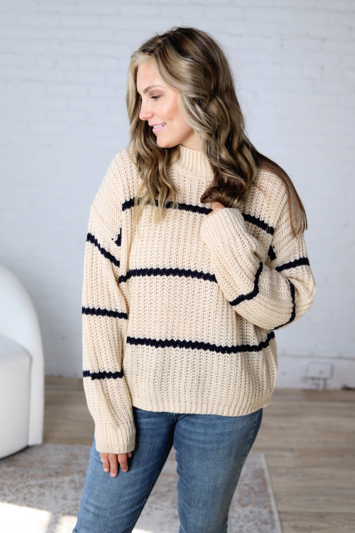 Ember Oversized Striped Sweater – Taupe