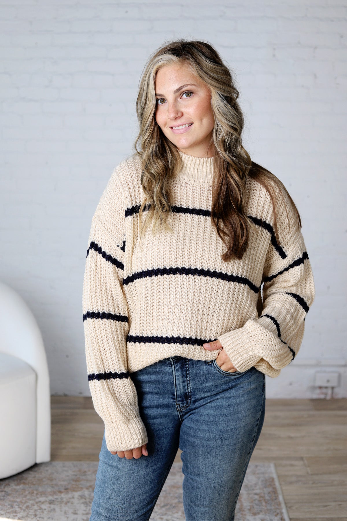 Ember Oversized Striped Sweater – Taupe