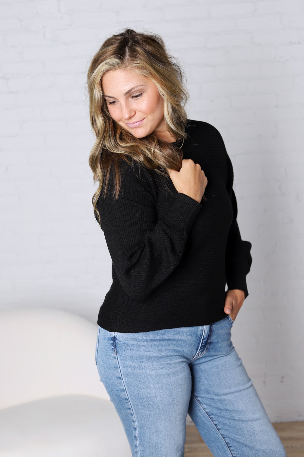 Esmerie Ribbed Knit Top - Black