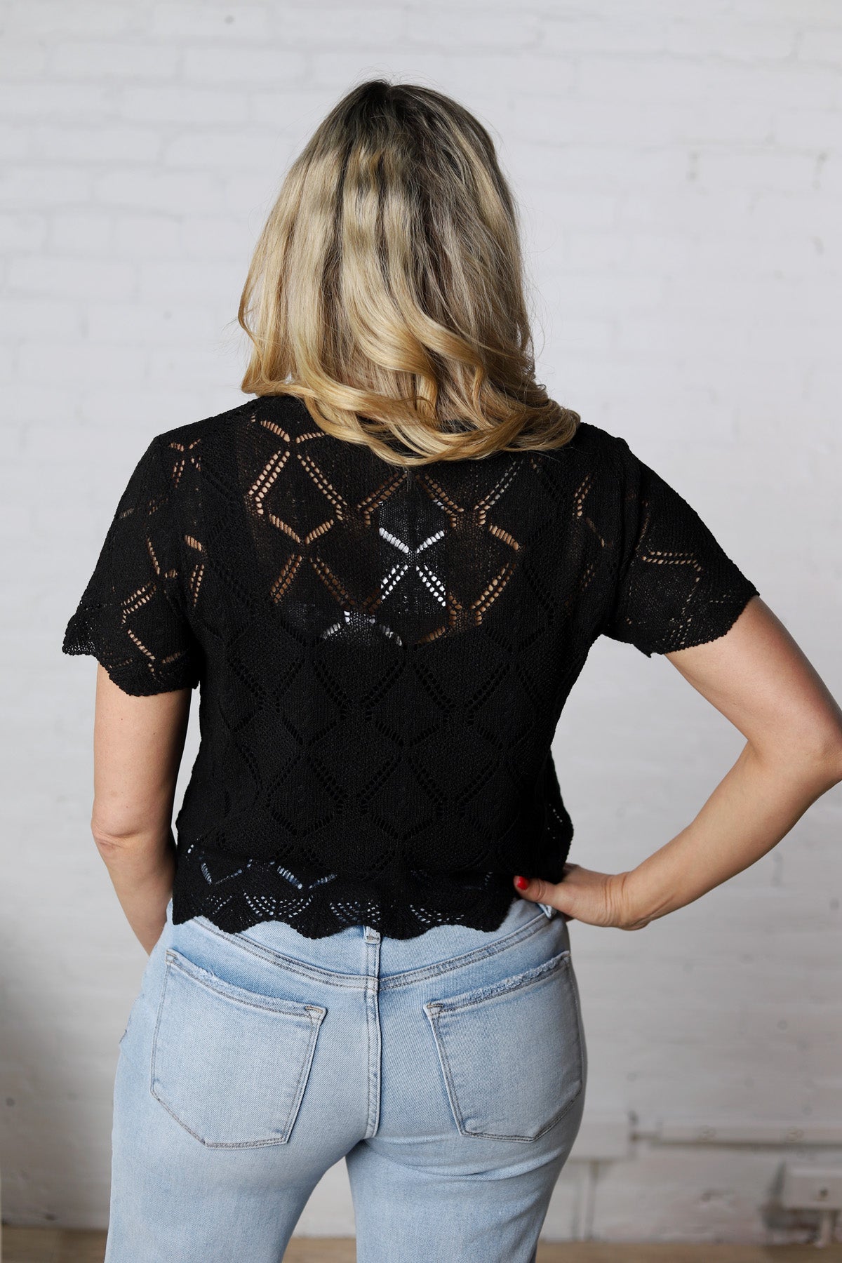 Evangeline Open Stitch Crochet Top - Black