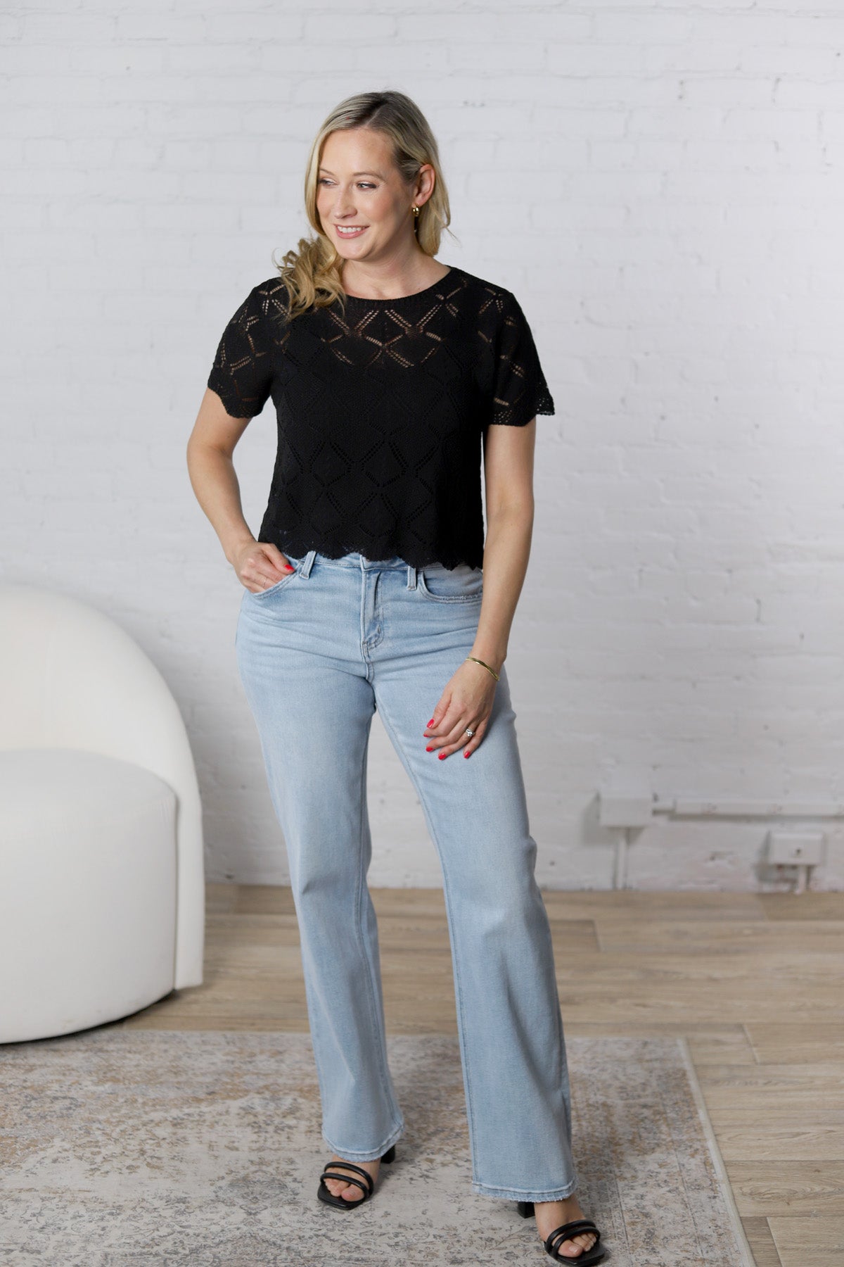 Evangeline Open Stitch Crochet Top - Black