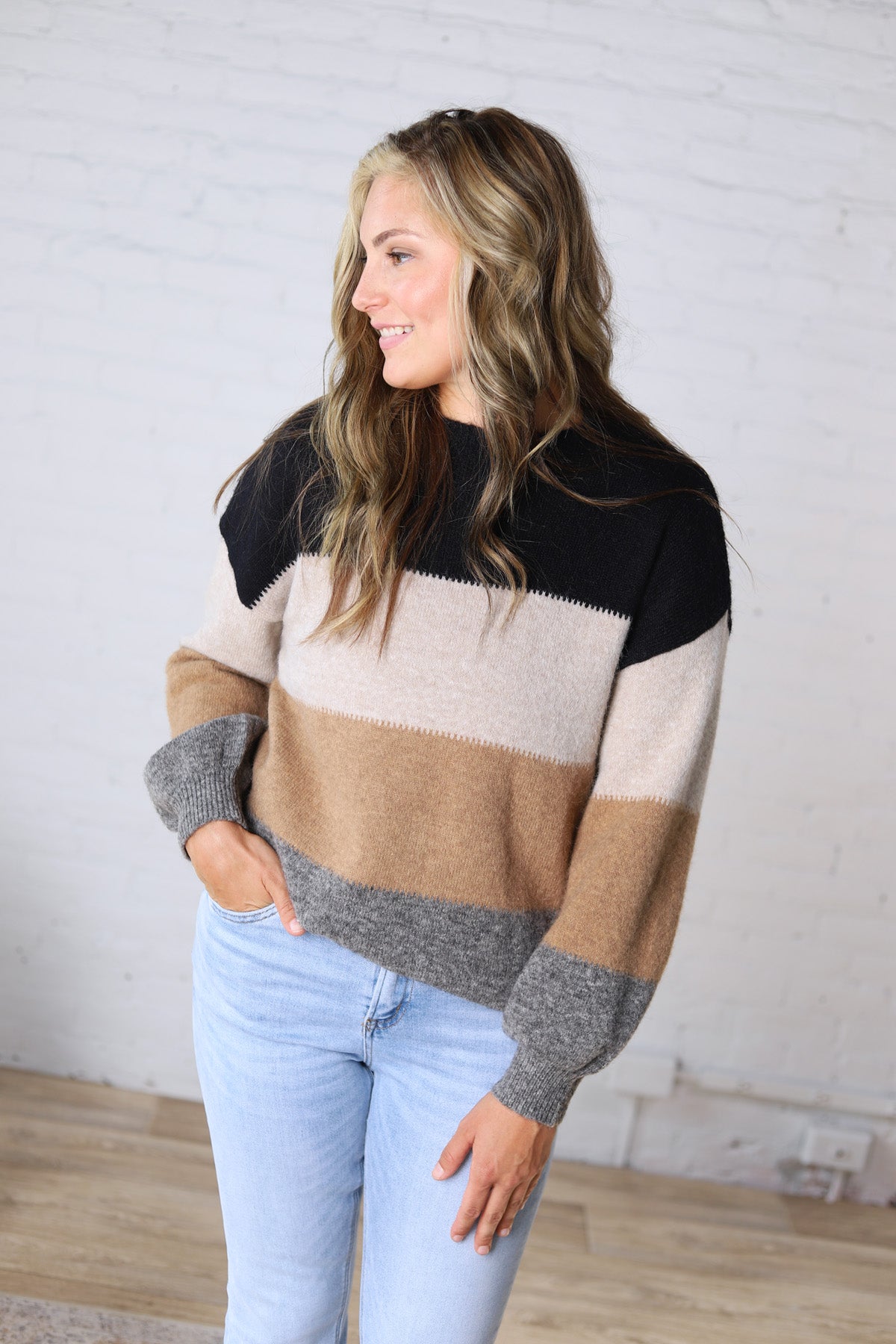 Fallon Color Block Knit Sweater - Black Combo